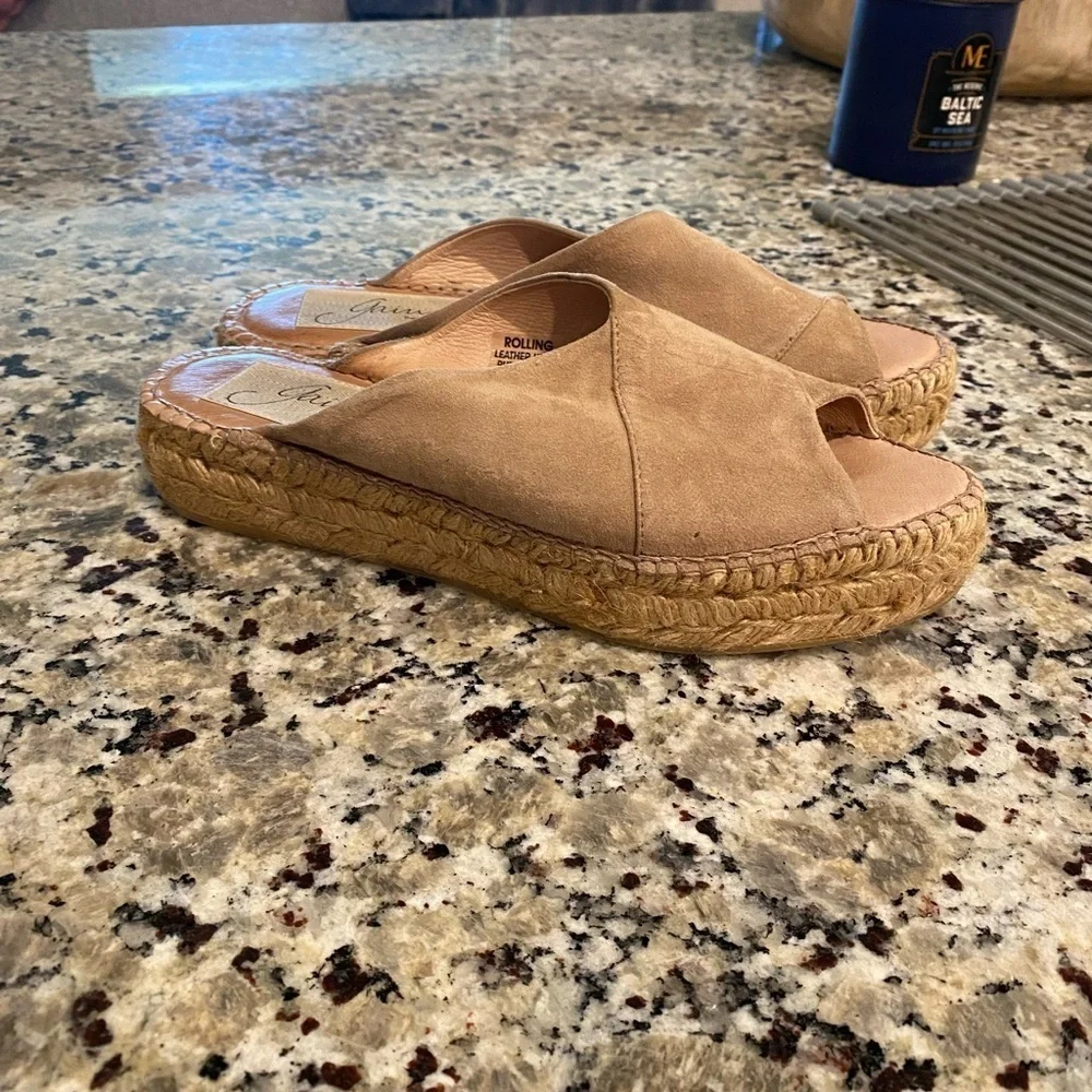 GAIMO ESPADRILLES SPAIN TAN SUEDE OPEN TOE SANDALS WEDGE LOW PLATFORM SIZE 38